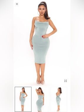 Satin Cowl Neck Midi Dress in Light Sage